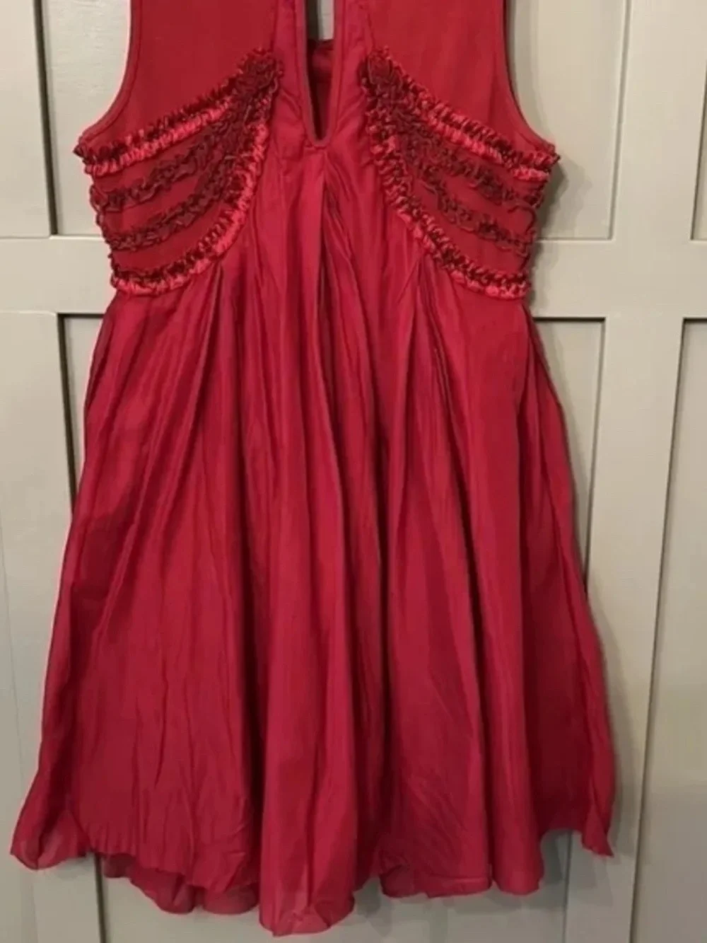 Free People Red Beaded Ruffle Dress Sleeveless Scoop Neck Keyhole Back Sz Small